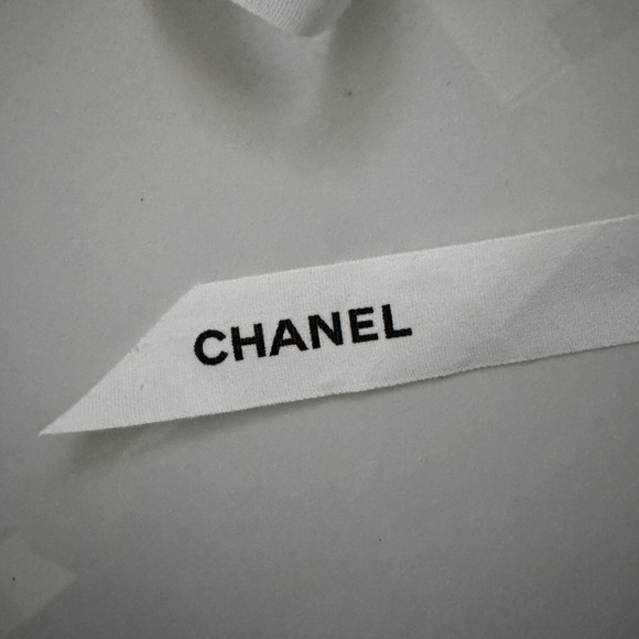 Chanel Classic White Ribbon Black Logo 100% Authentic 65” - Picture 2 of 5